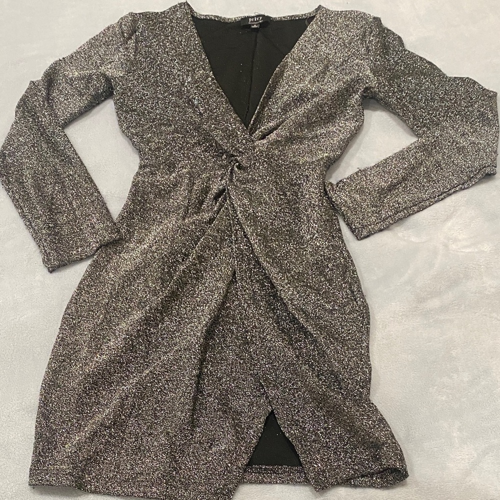 Privy Glittering Gray Long Sleeve Dress